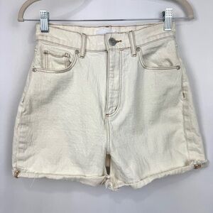 LOFT Made & Loved Sz 00/24 Ivory Cream Boho Denim Shorts Raw Hem Ultra High Rise